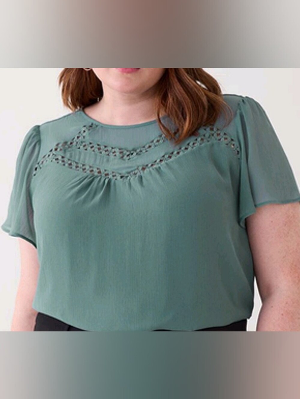 Penningtons Dusty Blue Crochet Inset Flutter Sleeve Top